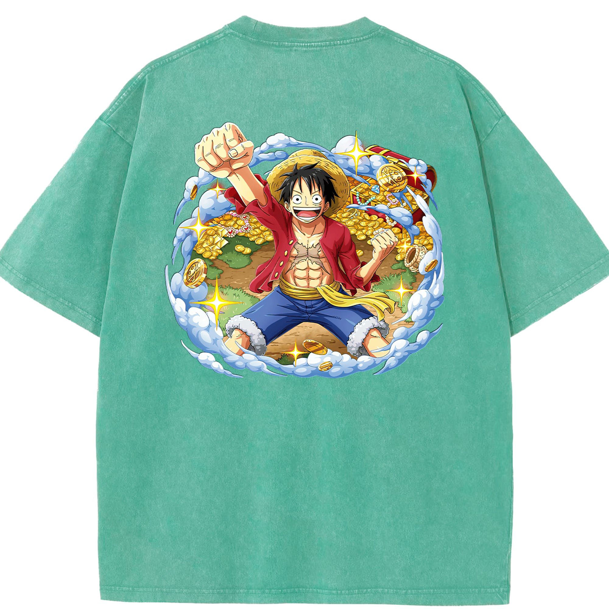 ワンピース モンキー・D・ルフィ ONE PIECE Monkey D. Luffy 綿100% ヴィンテージ風 半袖Tシャツ（背面プリント）